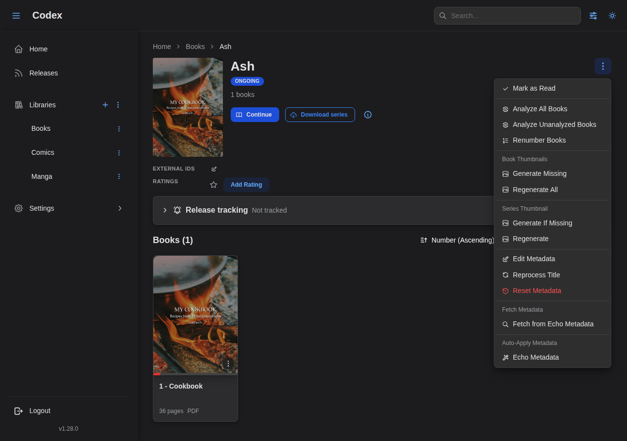 Series Detail, Actions Menu